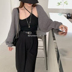 慵懒风宽松短款灯笼袖罩衫外套女镂空开衫长袖针织衫上衣小披肩无