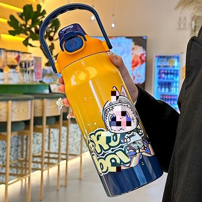 高颜値手提げ学生ポットかわいいストローコップ漫画グラデーション新型スポーツクロスボーダー保温大容量|undefined