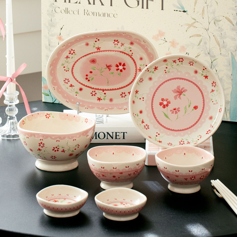 Mofansibier High-Quality Pink Ceramic Bowl and Plate Set for Home Use, New Housewarming Tableware for Weddings Mofansibier High-Quality Pink Ceramic Bowl and Plate Set for Home Use, New Housewarming Tableware for Weddings