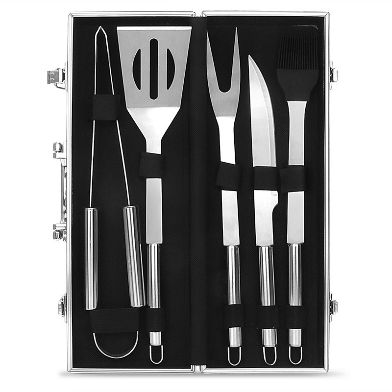 Amazon Venta caliente de acero inoxidable caja de aluminio para hornear juego de 26 piezas BBQ al aire libre para el hogar herramienta de barbacoa juego de combinación