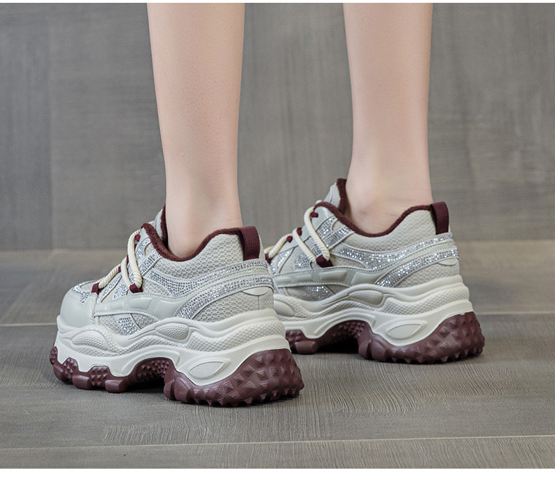 Giày sneaker nữ chunky đế dày phối đá pha lê, tăng chiều cao, siêu nhẹ, thể thao thời trang — 5022-1 đỏ lót lông, 5022 đỏ một lớp chi tiết 19