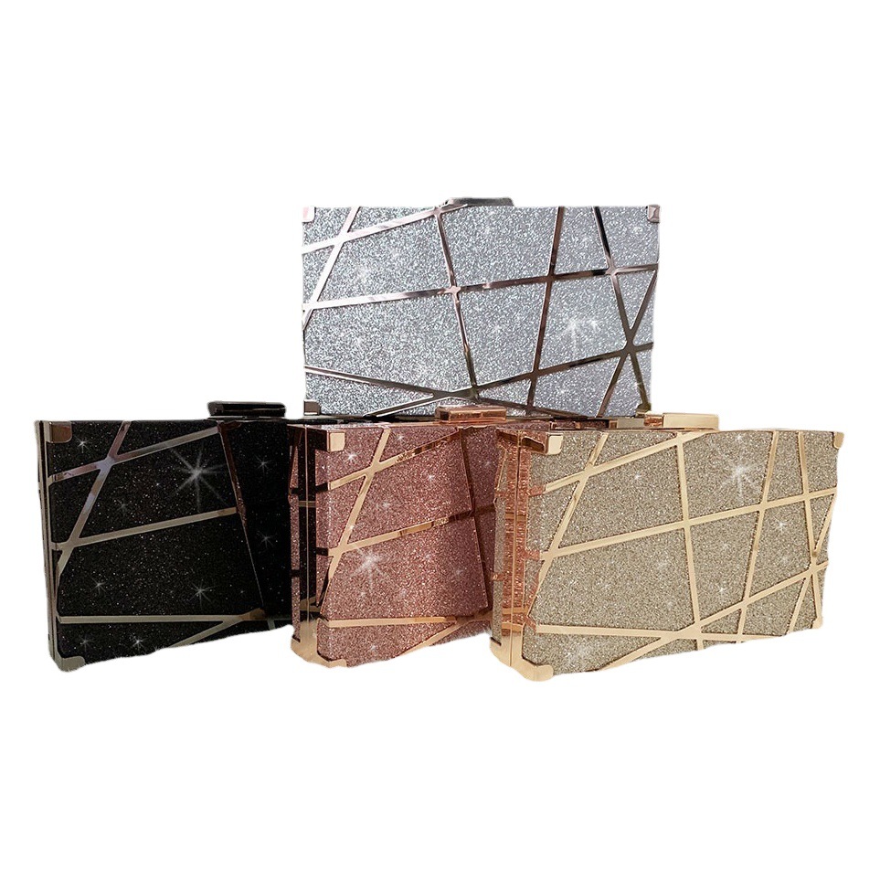 Cross-Border Geometric Metal Line Decorative Evening Dress Versatile Handbag Shoulder Crossbody Women's Bag