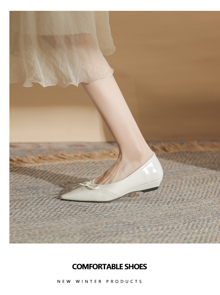 Giày cao gót nữ mũi nhọn gót wedge kiểu Pháp, gót thấp đa năng, miệng giày nông — màu đen chi tiết 9