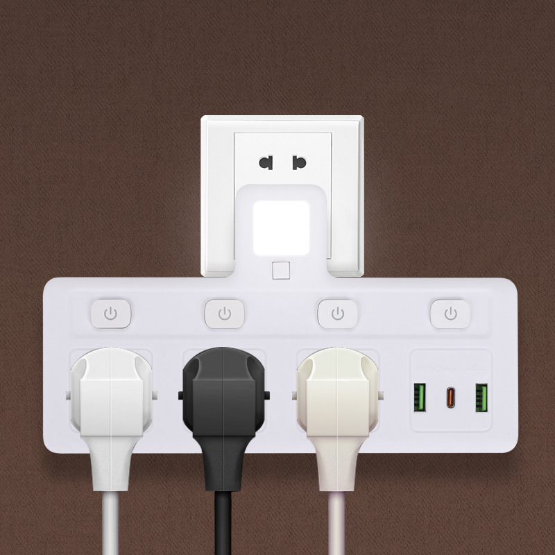 Conexión directa de pared con lámpara nocturna, una gira, tres y cuatro presiones multi-interruptor multifuncional enchufe de conversión TYPE-C convertidor