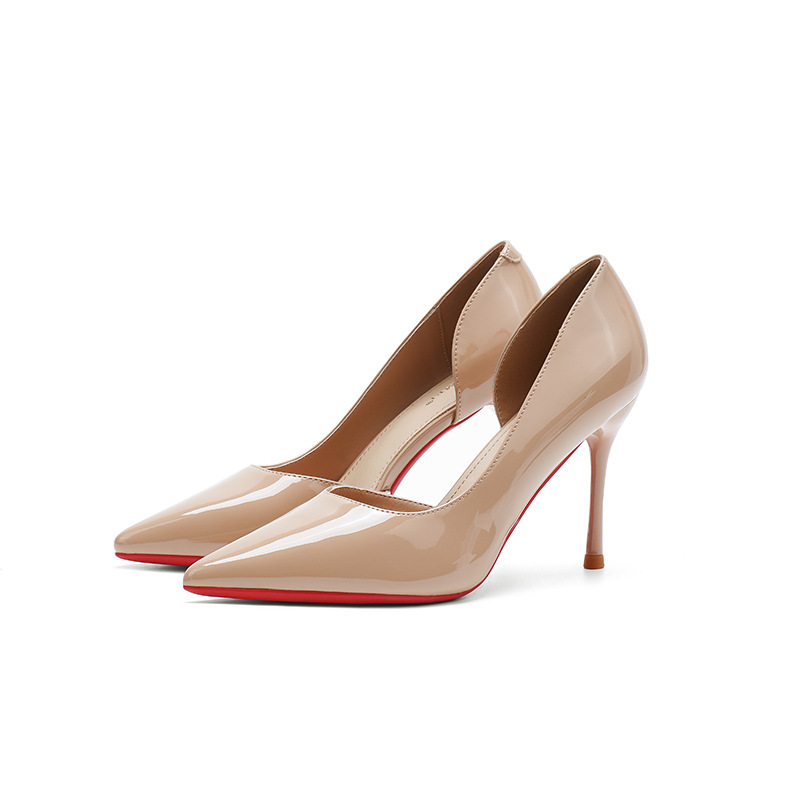 Giày cao gót nữ mũi nhọn da bóng, gót 9 cm — Màu nude-9cm
