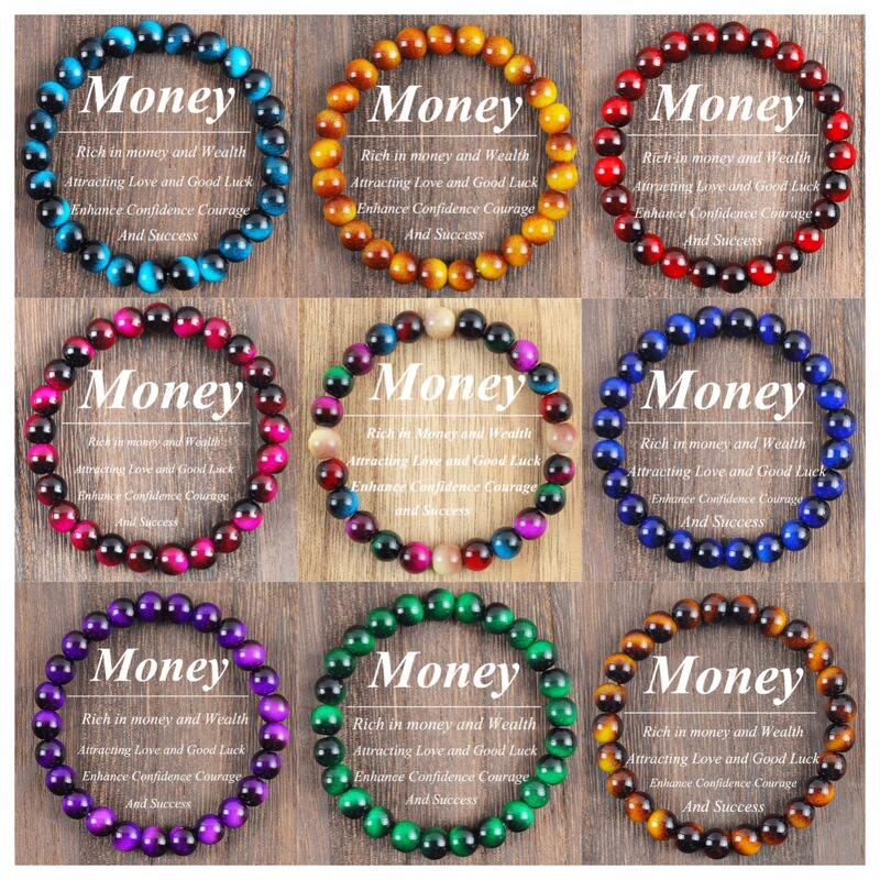 Cross-Border Hot-Selling Tiger Eye Stone Bracelet Handmade Elastic Rope Unisex Bracelet Artificial Crystal Ready for Sale