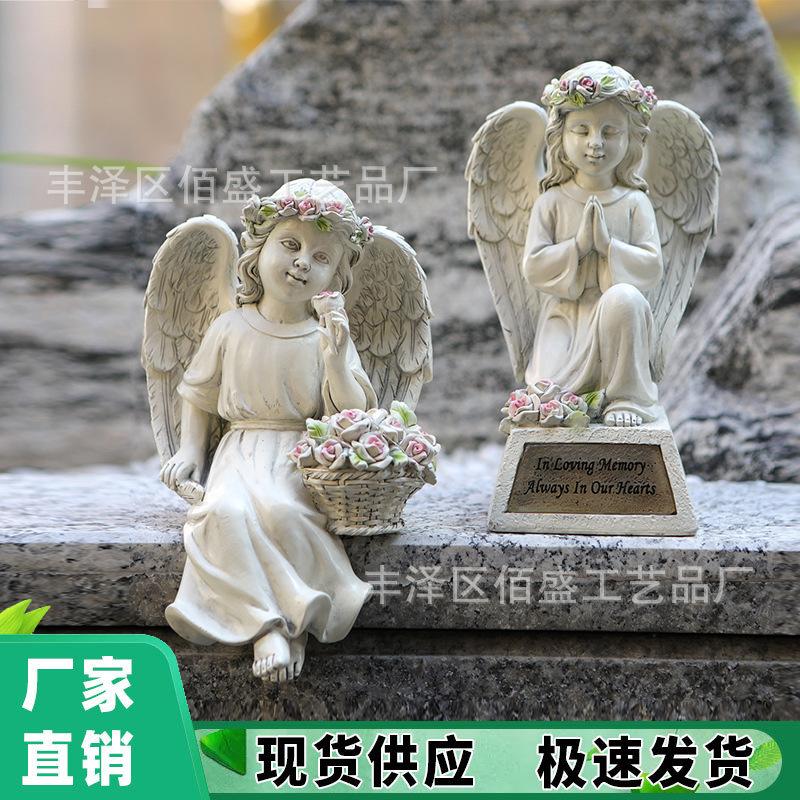 Cementerio transfronterizo Angel decoración césped al aire libre decoración de patio lámpara solar mesa Angel canasta de resina estatua