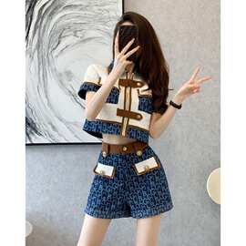 小香风时尚套装女夏季洋气显瘦高级感法式上衣高腰短裤两件套