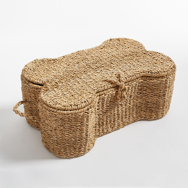 Nuevo estilo nórdico tejido a mano hueso forma de paja cesta de almacenamiento juguetes de almacenamiento caja de almacenamiento dormitorio tela de caña cesta de almacenamiento