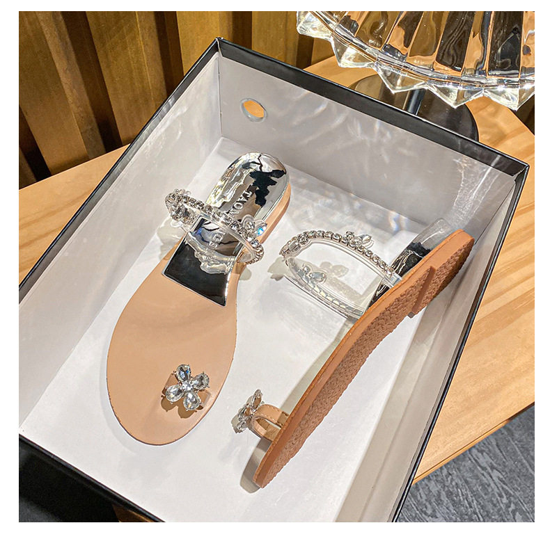 Dép sandal nữ quai ngang xỏ ngón đế mềm gót dốc đính đá lấp lánh đi ngoài — Màu bạc, Màu nude chi tiết 25