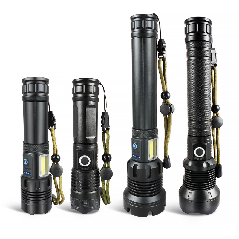 Linterna de luz fuerte transfronteriza P90, linterna recargable con zoom telescópico de aleación de aluminio, iluminación de largo alcance al aire libre, luz de pesca nocturna