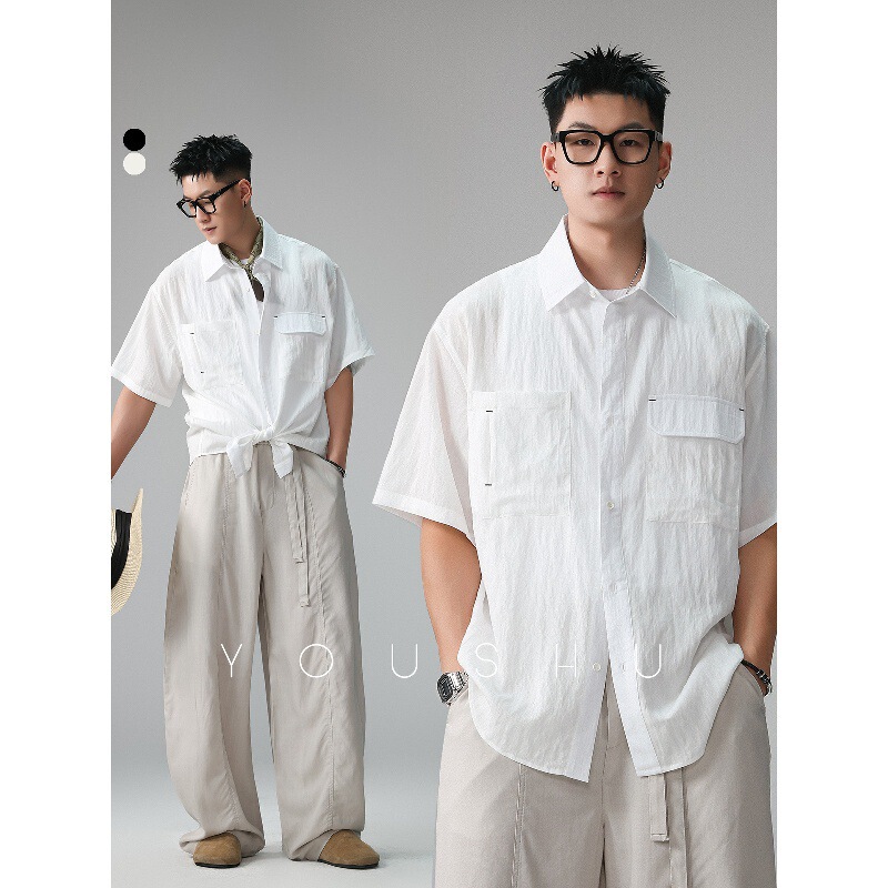 Lyocell Lightweight Breathable Lapel Short-Sleeve Shirt for Men 2026 Summer New High-End Style Half-Sleeve Shirt Trendy