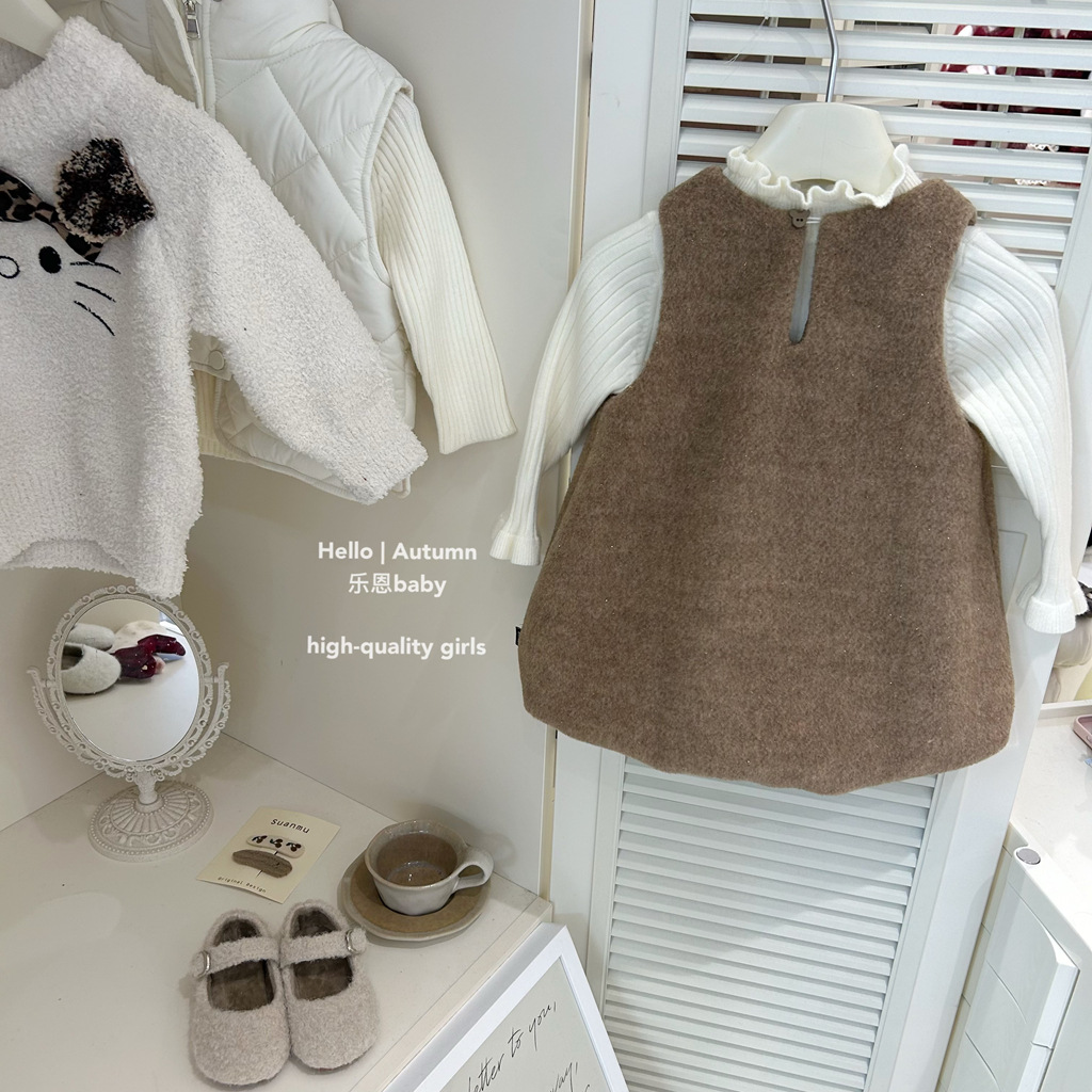 [Ropa de niños de Leen] chaleco de invierno caliente de oso para niñas, chaleco de flores, vestido de moda de Año Nuevo para bebés