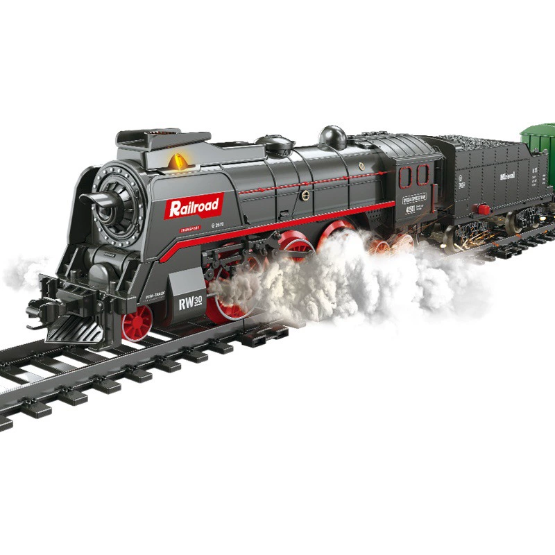 Ретро паровоз рельсовый набор спрей электрический маленький поезд вспомогательный вагон аксессуары для головы игрушки для мальчиков