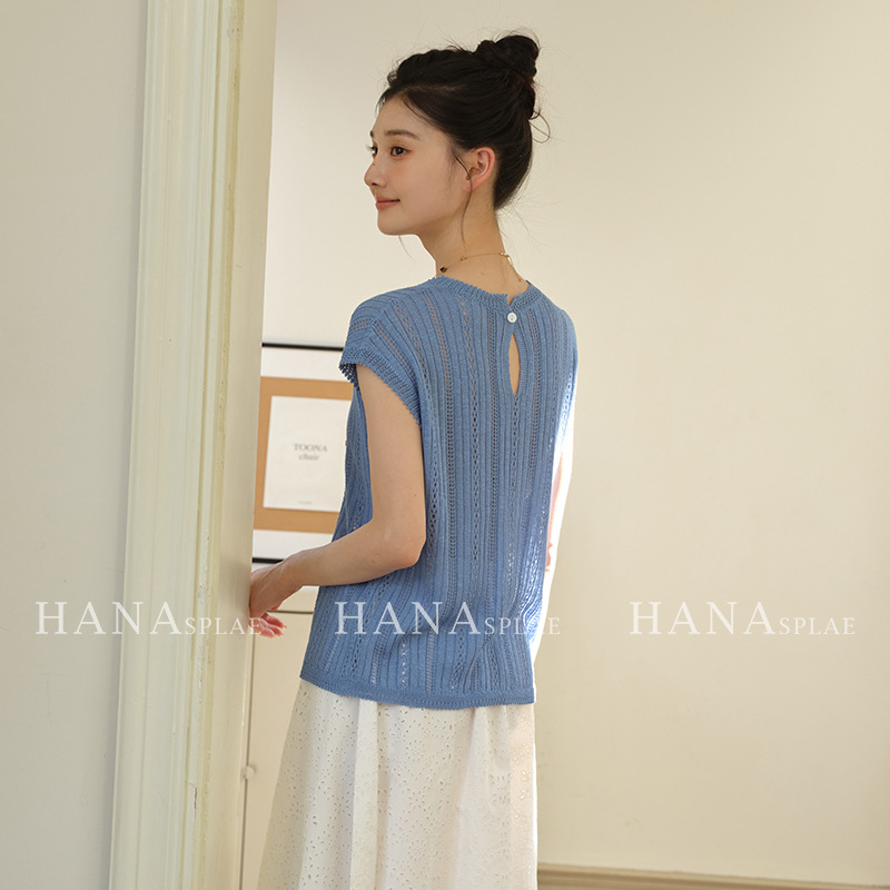 [No Returns or Exchanges] Summer Women's New Short-Sleeved T-Shirt with Exquisite Hollow-Out Design Knit Top 17685