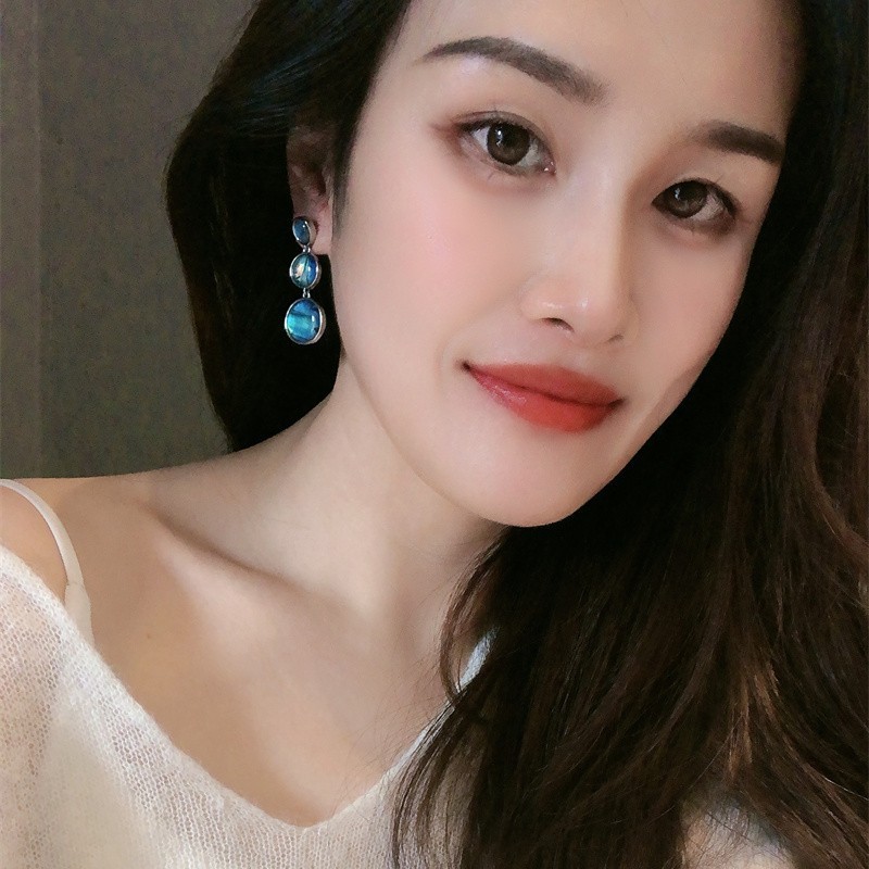 小香风大小圆形鲍鱼贝耳钉女优雅精致耳坠轻奢彩色贝壳银针耳环|undefined