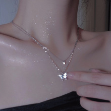 欧美跨境热销小众冷淡风高级感锁骨链女小众设计双层镶钻蝴蝶项链