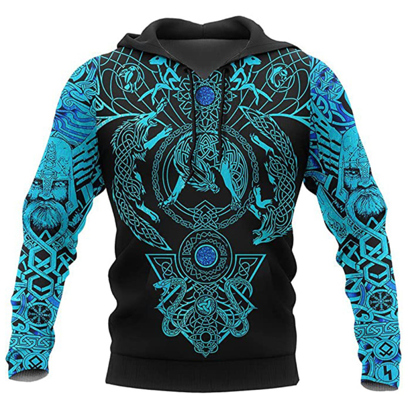 European and American Viking Warrior Digital Pullover Sweatshirt for Men and Women Couples Casual Sports Hoodie