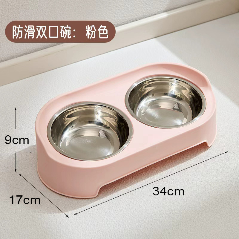 Mesa de comedor a prueba de fugas rosa + doble tazón de acero inoxidable