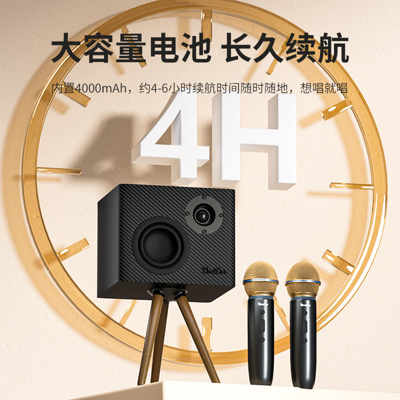Huan Da D17 スタンドホーム Bluetooth カラオケ木製レザーオーディオホームワイヤレスマイクサブウーファースピーカー|undefined