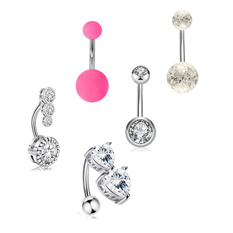Star 5-Piece Belly Button Ring Set Stainless Steel Navel Jewelry Dangle Star Body Piercing detail image 12
