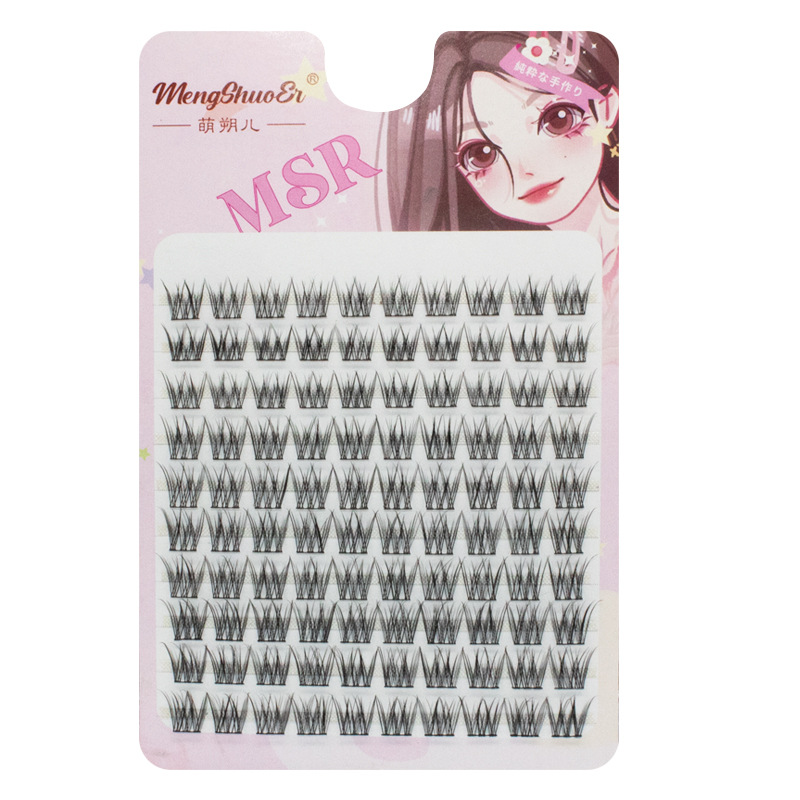 Mengshu'er sección perezosa pestañas cola de pez novato auto-injerto de un solo racimo pestañas postizas tallo negro trilogía natural suave
