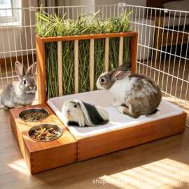 木质兔子喂食器芦丁鸡家用鹌鹑窝仓鼠窝可拆卸喂食工具