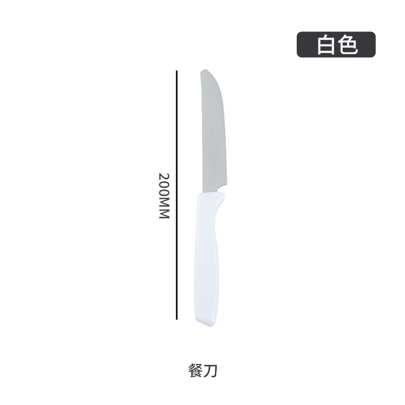 410 cubiertos de acero inoxidable cuchillos y tenedores cucharas transfronterizas Brasil cola plana cola inclinada mango de plástico 24PCS fábrica al por mayor