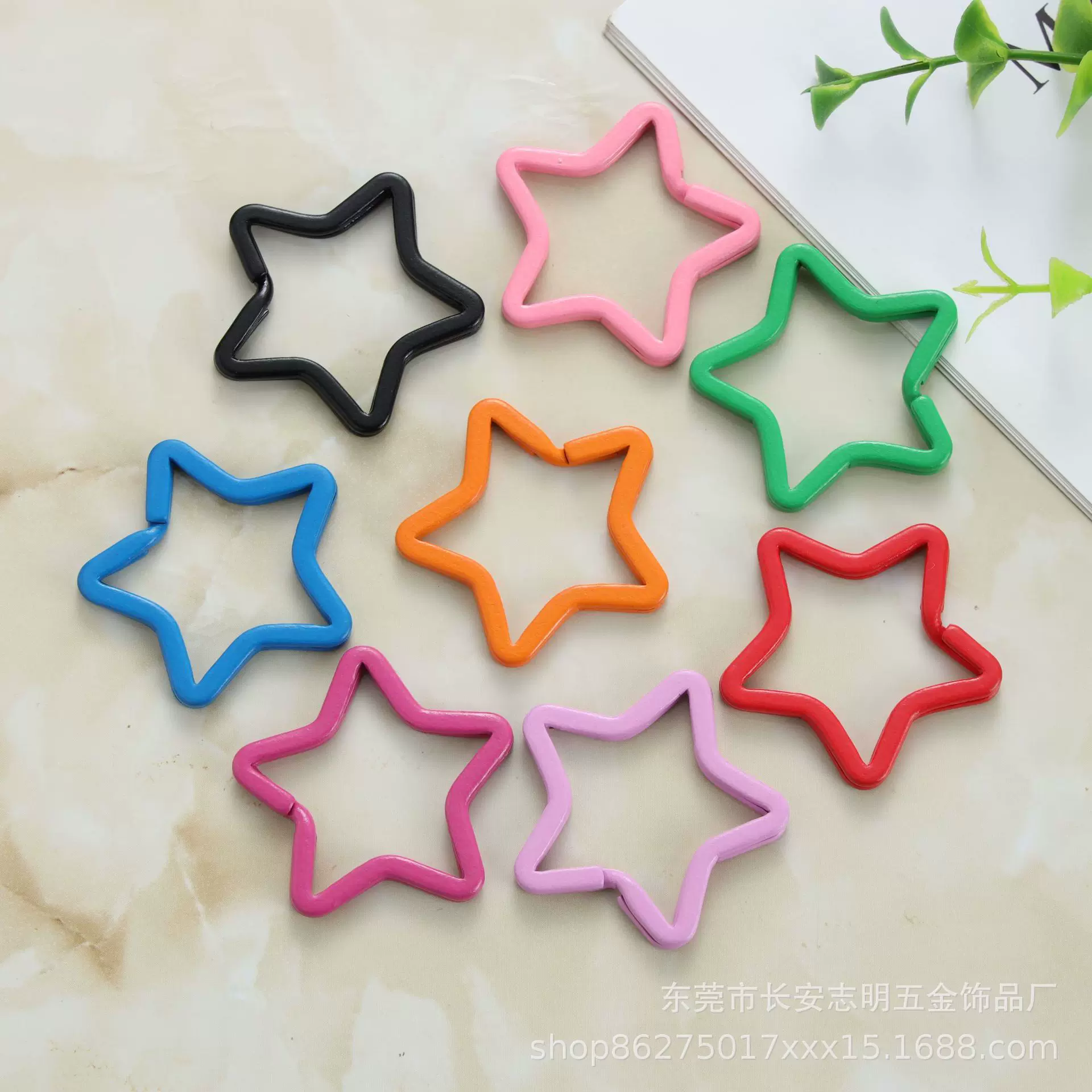 马卡龙 铁制彩色喷漆五角星钥匙圈环DIY饰品配件手工制作包包挂饰