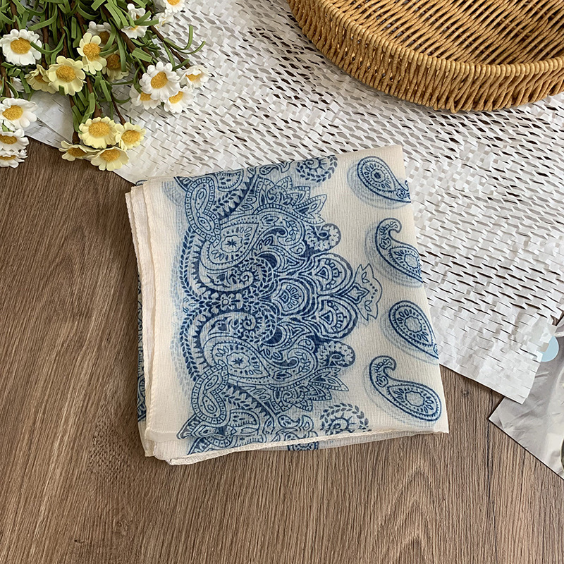 Bufanda de seda, bufanda cuadrada pequeña, personalidad retro, textura de algodón y lino, turbante, banda para el cabello, habitación con aire acondicionado de verano, protección para el cuello, chal exterior