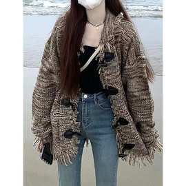 复古民族风设计感 美式针织开衫外套女秋冬新款 百搭宽松毛衣上衣
