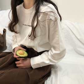 信屿 春秋季新款女装韩版长袖t恤休闲百搭字母印花薄款上衣女外贸
