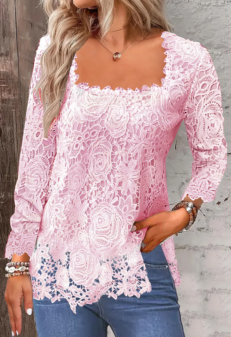 Independent Website 2026 European American Foreign Trade Autumn And Winter New U-neck Square Collar Lace Base_ecoleips.com