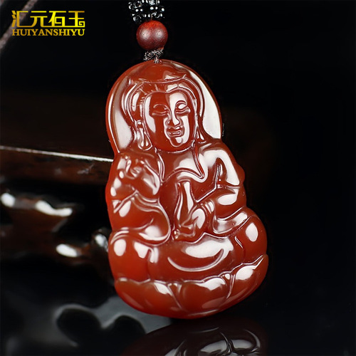 Natural red agate Guanyin Buddha pendant jade jade carnelian pendant necklace live supply wholesale