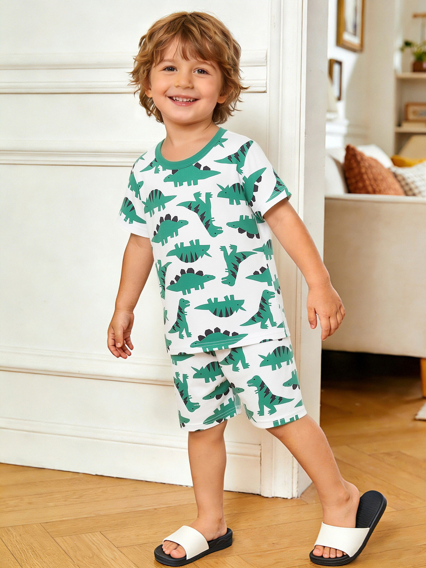 AostaBetty estilo europeo y americano cuello redondo casual traje para niños verano nuevo traje de dos piezas de servicio a domicilio de manga corta para niños