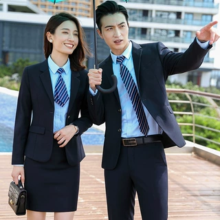 职业装男女同款西服套装双扣商务西装套装前台经理工作服免烫正装