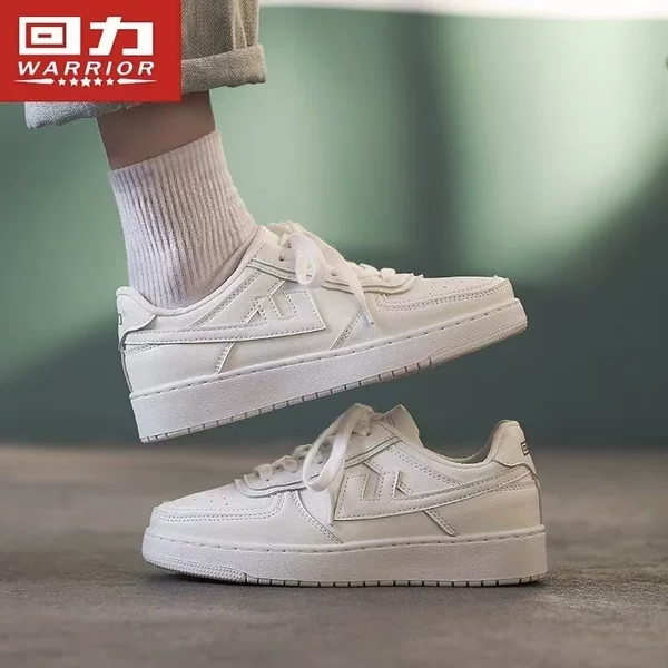 Warrior Brand Solid Color Minimalist Style Versatile Thick-Soled Shoes, Unisex Fashion White Sneakers, High-Value Couple's Skate Shoes