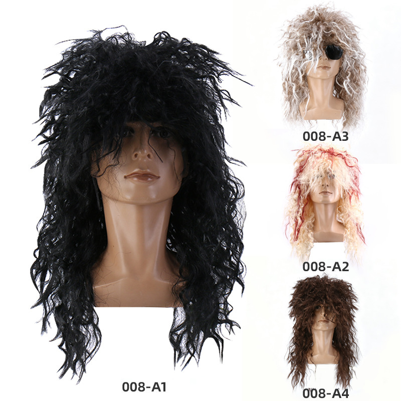 Cross-Border European and American Punk Wig Universal Punk Rock Long Curly Hair Halloween Heavy Metal Masquerade Wig