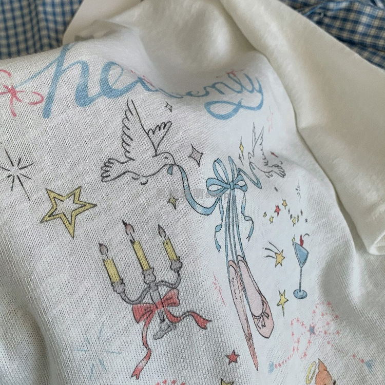 バレエワルツ～甘い女の子かわいいプリント半袖Tシャツレディース夏ゆったりカジュアル年齢軽減ラウンドネックトップス|undefined