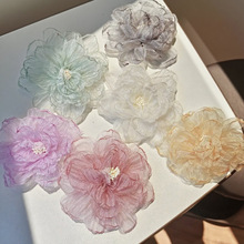 甜美海边发夹超仙欧根纱度假风侧边夹大花朵刘海碎发头饰花蕊发卡