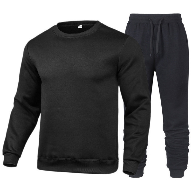 Cross-border men's spring and autumn new solid color versatile casual sports fashion trendy round-neck sweatshirt two-piece set Cross-border men's spring and autumn new solid color versatile casual sports fashion trendy round-neck sweatshirt two-piece set