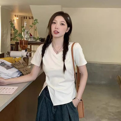 高級感のある肩のtシャツの女性の夏の半袖の純綿はスリムに見えます。