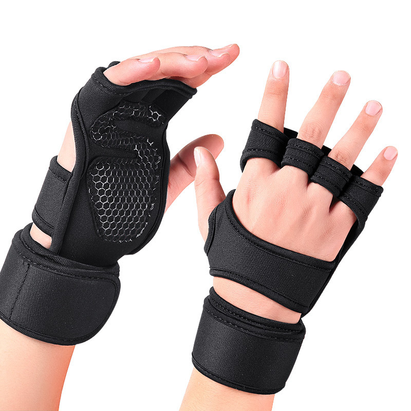 Sports weightlifting half-finger backless palm protection silicone non-slip wear-resistant palm protection pressurized protective training gloves