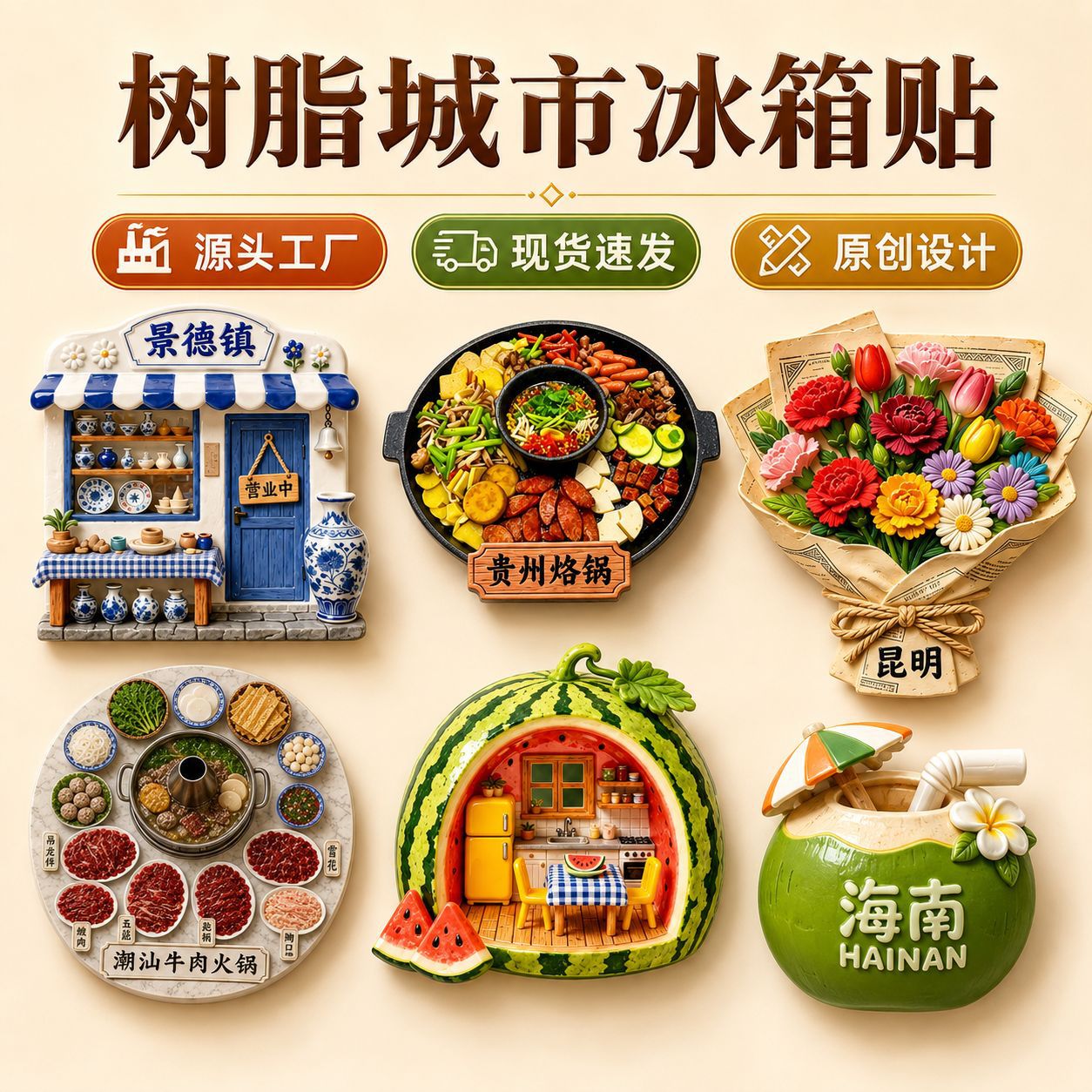 城市文创树脂立体冰箱贴全国各地上海旅游纪念品地标强力磁吸贴