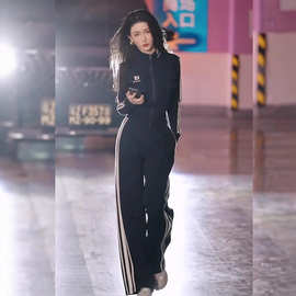 高端品牌运动服套装立领拉链竖条纹卫衣卫裤2025春秋季新款女装