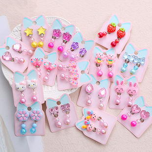 Children's Ear Stud Ear Clip No Ear Holes Girl's Artificial Drill Cute Pearl Diy Tassel Ear Clip Long Student Jewelry