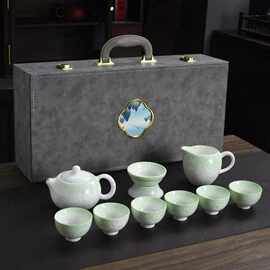 结晶釉功夫茶具套装青色开片冰花家用客厅办公室会客陶瓷西施壶