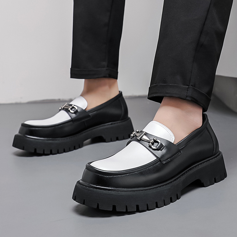 Zapatos de cuero casuales para hombres cuatro estaciones deportes de esmalte negro juvenil matrimonio de negocios un pedale de altura de trabajo zapatos de hombre Lefour