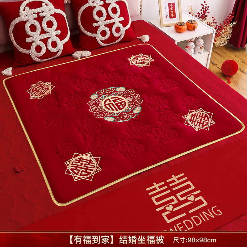 结婚新娘坐福垫百福刺绣红色加大喜垫早生贵子女方出嫁压床福批发|undefined