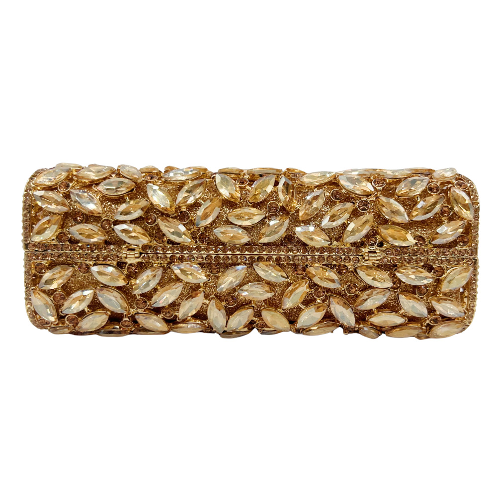 Túi clutch nữ đính kim cương dự tiệc phong cách châu Âu – túi vuông nhỏ cầm tay — vàng chi tiết 2